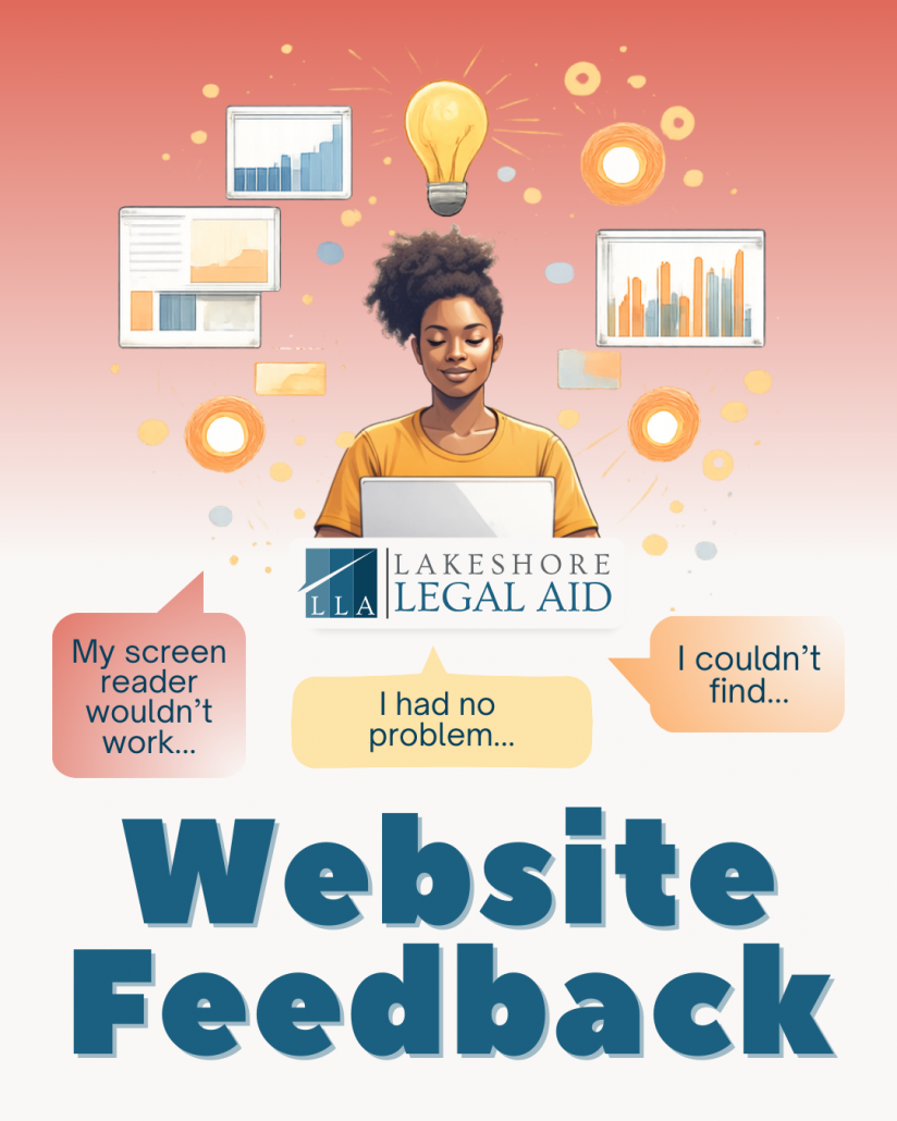 Website Feedback Decorative illustration of a person on their laptop computer.